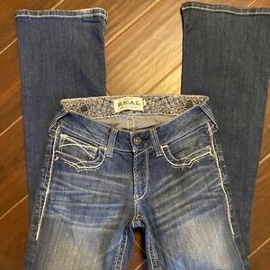 Ariat Real Mid Rise Bootcut Jeans Women's 28R Medium Wash Embroidered